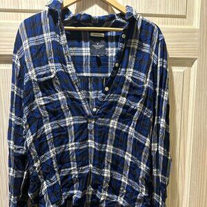 Women's XL American Eagle Plaid 1/2 Button Down Shirt